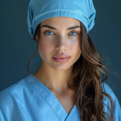 Portrait of a Confident Female Nurse with Captivating Blue Eyes