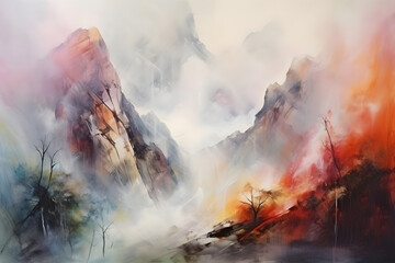 mystical mountain overlooking cliffs, abstract landscape art, painting background, wallpaper