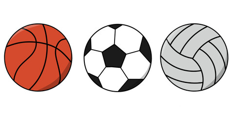 Vector Basketball, Football and Volleyball on White Background