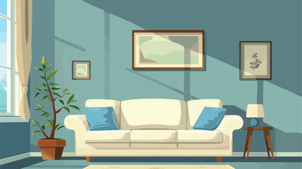 Interior of light living room with comfortable couch