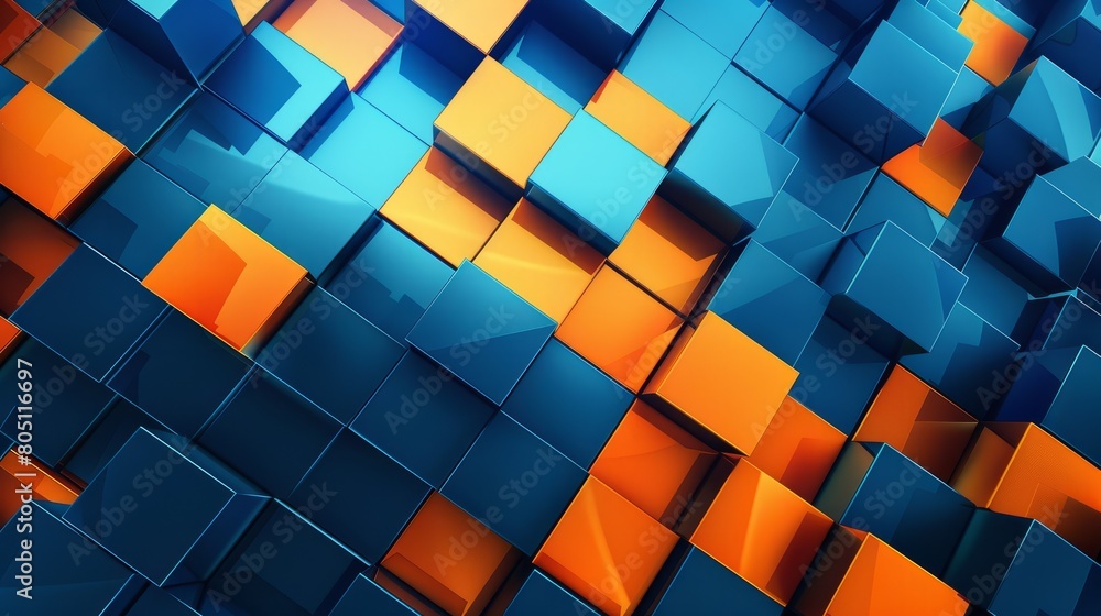 Poster abstract blue and orange background with squares - generative ai hyper realistic