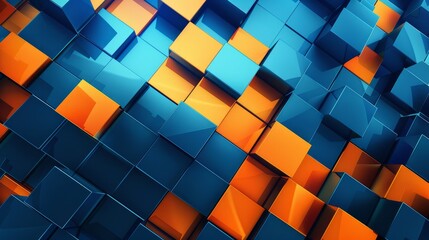 Abstract blue and orange background with squares - Generative Ai hyper realistic  - obrazy, fototapety, plakaty