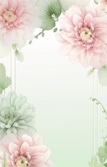 A watercolor painting of pink and green flowers with a white background.