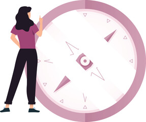 The girl is looking at compass.