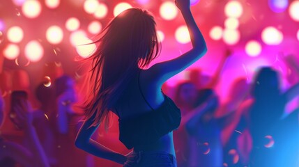 Attractive woman dancing at music festival party, Generative Ai illustration hyper realistic 