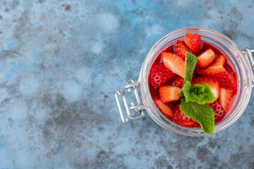 Traditional Italian sweet dessert. Strawberry creamy dessert - panna cotta with strawberry in a...