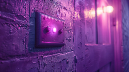 A deep purple wall with a retro-style toggle switch.
