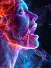 The image shows a woman's face made of colorful smoke. The colors are vibrant and the image has a surreal feel to it.