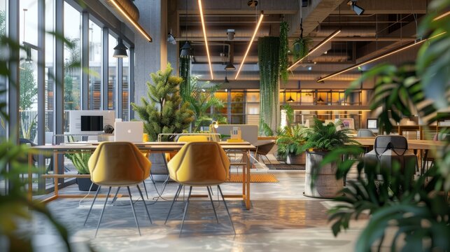 Bright coworking office interior hyper realistic 