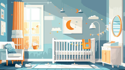 Interior of modern baby room with crib Vector style Vector