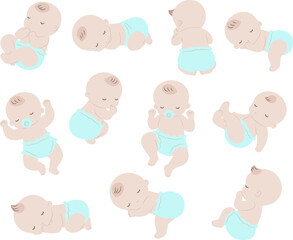Cute babies sleep in various positions
