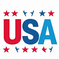 Logo Letters from USA flag with stars and stripes celebrating American Independence Day on white background