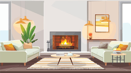 Interior of modern living room with stylish fireplace
