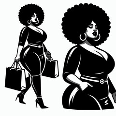 Black woman modern icon avatar, Wall art design, Vector, logo	
