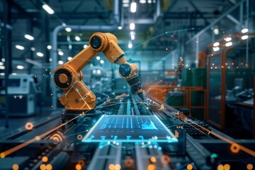 AI cyber security threat concept with digital interface overlays, African American female IT specialist analyzing data, featuring blue technology graphics and matrix numbers, with