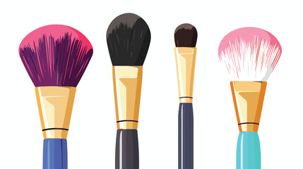 Four of makeup brushes on white background with space