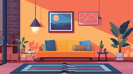 Interior of modern room with cozy sofa Vector style Vector