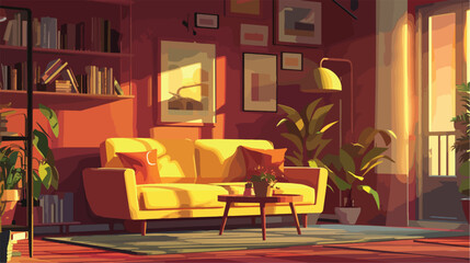 Interior of modern room with cozy sofa Vector style Vector