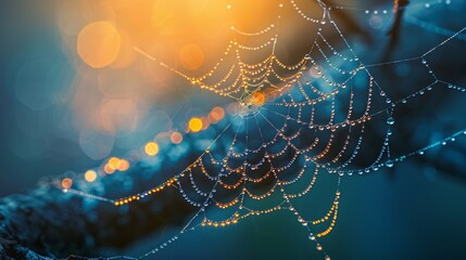 Examining the Delicate Beauty of Glistening Dew on Spider Webs in Close-Up Texture Backgrounds - Powered by Adobe