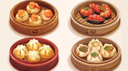 Four of traditional Chinese food closeup Vector style