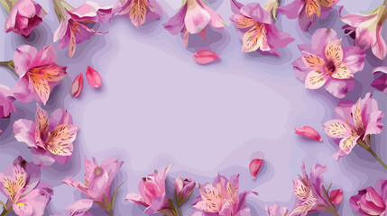 Frame made of beautiful alstroemeria flowers on lilac