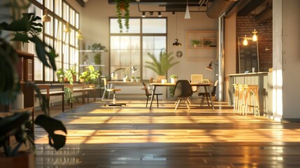 Interior of cozy empty modern coworking office hyper realistic 