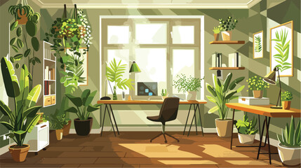 Interior of office with modern workplace and houseplant
