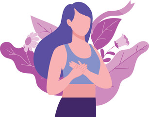 A girl is feeling breast pain.