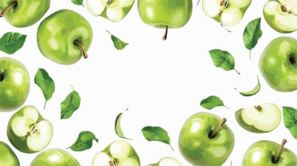 Frame made of fresh green apples on white background