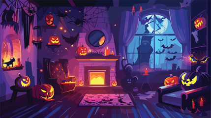 Interior of room decorated for Halloween party Vector