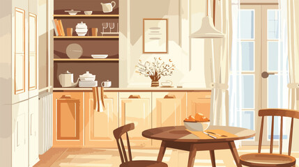 Interior of room with table and shelves Vector style