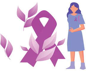 A girl is standing near the ribbon.