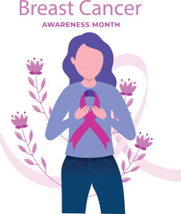 A girl shows off a pink ribbon.