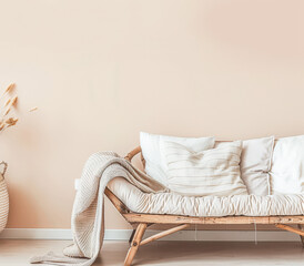 Minimalist home decor composition with a sofa and minimal elements. Interior design composition concept.