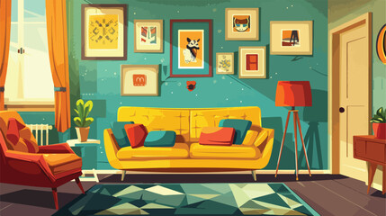 Interior of stylish living room with pictures Vector