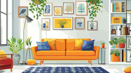 Interior of stylish living room with pictures Vector