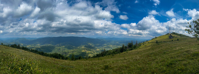 Panoramic view of Carpathian mountains in summer. Ukraine