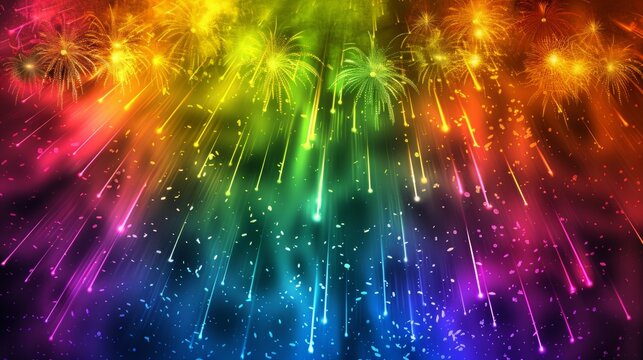 fireworks background in rainbow colors
