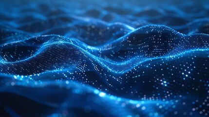 Naklejka premium An abstract image of a blue and black wave with a glowing light blue light reflecting off of it.