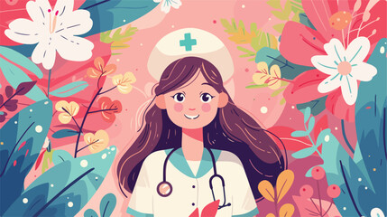 International Nurse Day card contains cartoon young 