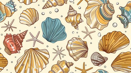 Seashells Seamless Pattern Design 