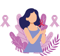 The girl is telling about breast cancer treatment.