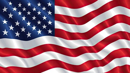A wavy flag of the United States of America with stars on a blue canton and white stripes, ideal for patriotic events or celebrations. US Independence Day or other national holiday
