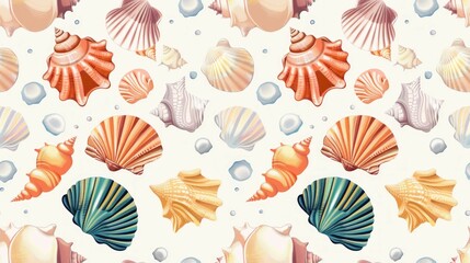 Seashells Seamless Pattern Design 