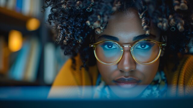 Black university student learning data science, utilizing AI tools and resources to enhance her studies and streamline assignments.