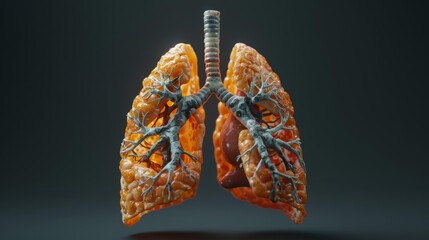 Fototapeta premium 3D illustration of human lungs with detailed alveoli and bronchial tubes.