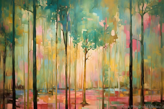hopeful forest nestled in farmhouse, abstract landscape art, painting background, wallpaper