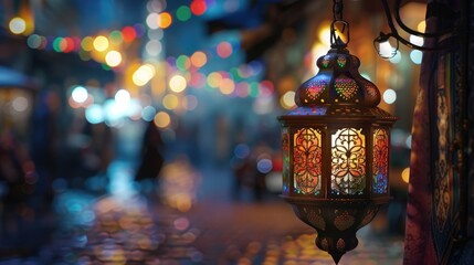 Islamic lantern, symbol of Ramadan, adorning a street in the market