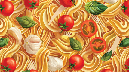 Italian pasta cherry tomatoes garlic and basil seamle