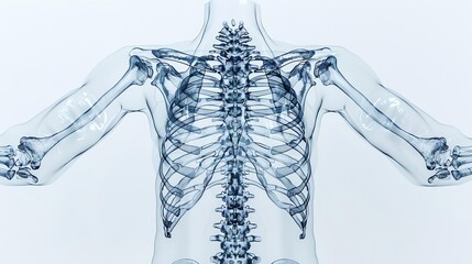 Creative Xray view of the human sternum and rib attachment, suitable for medical and educational purposes, with white background for easy use